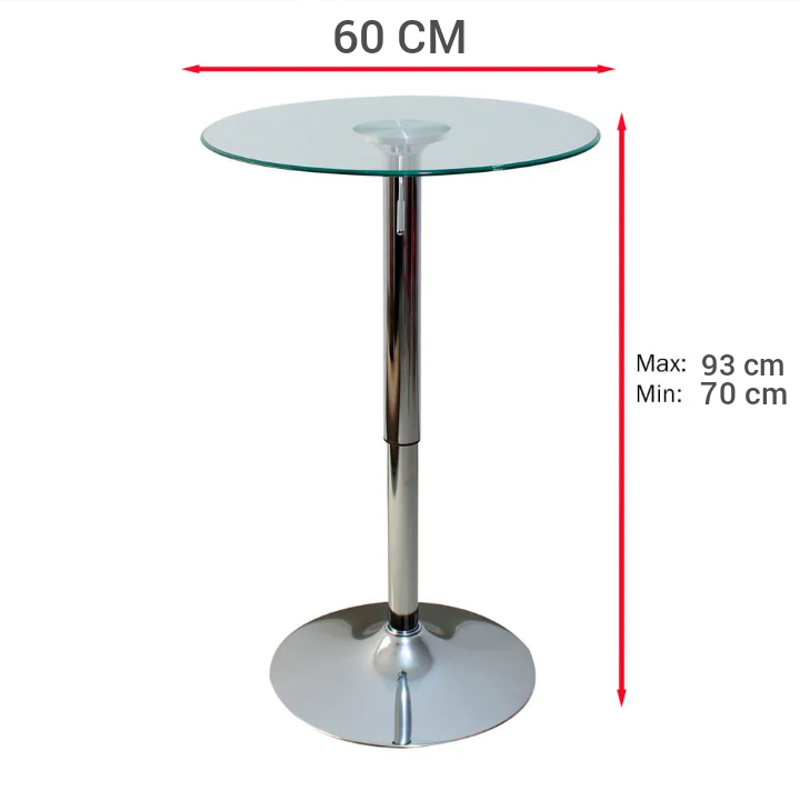 Mesa Altura Regulable Vidrio Templado 60 cm Diámetro