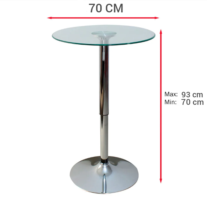 Mesa Altura Regulable Vidrio Templado 70 cm Diámetro