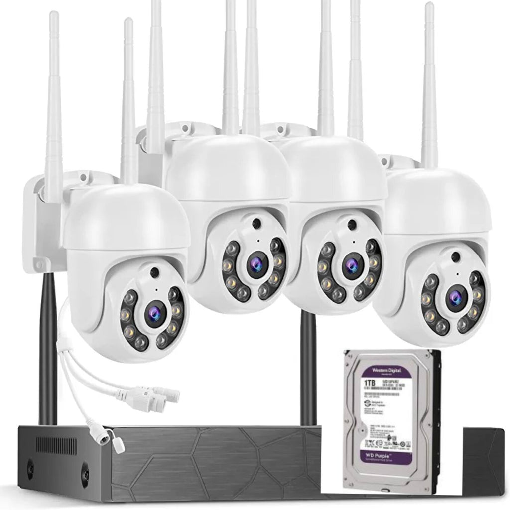 Kit 4 Cámaras Inalambricas Profesional Ip Audio 355º Con Disco Duro  1 Terabyte