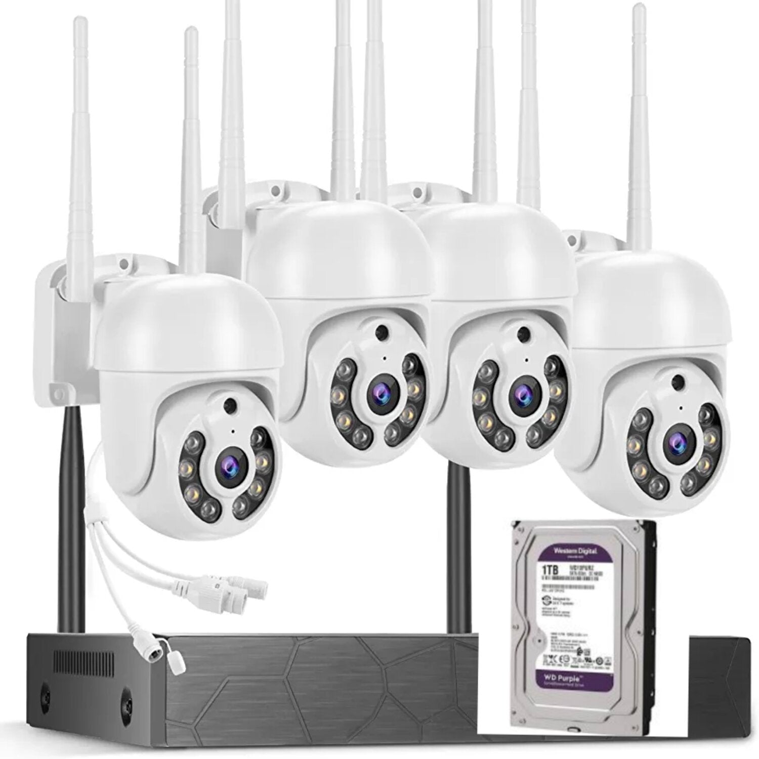 Kit 4 Cámaras Inalambricas Profesional Ip Audio 355º Con Disco Duro  1 Terabyte