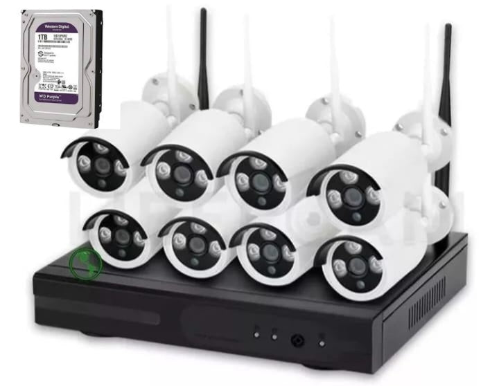 Kit 8 Camara de Seguridad  Inalambricas HD 1080P con Disco Duro 1 Terabyte