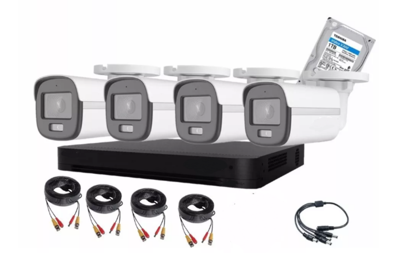 Kit Cctv Pro 4 Cámaras Smart Colorvu 2mp  Micrófono + Disco 1 Tera