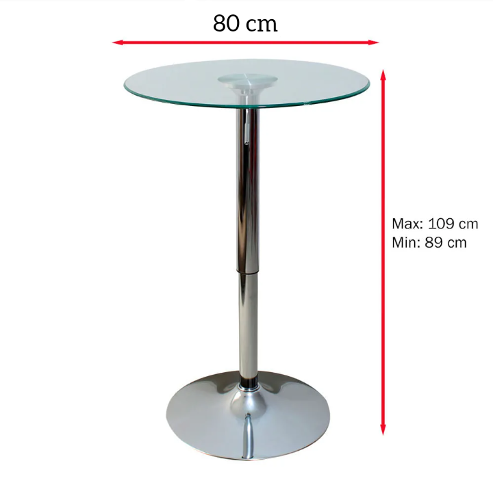 Mesa Altura Regulable Vidrio Templado 80 cm Diámetro