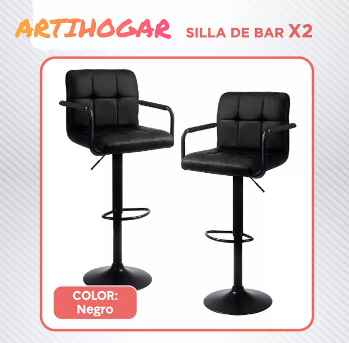 Pack Sillas Bar  Milan D Luxe Ecocuero con Apoyabrazo color Negro/Negro
