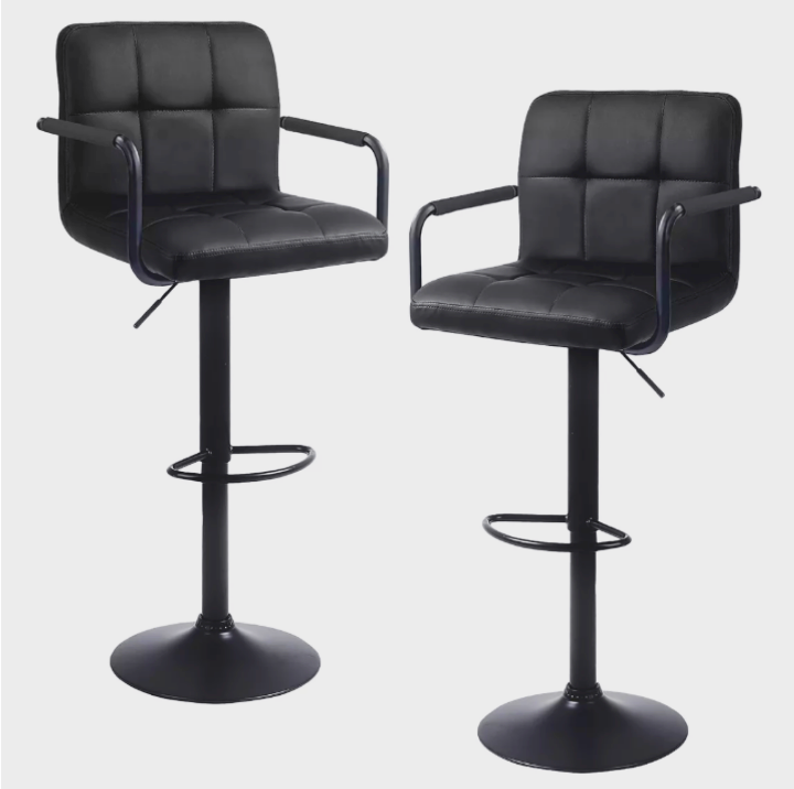 Pack Sillas Bar  Milan D Luxe Ecocuero con Apoyabrazo color Negro/Negro