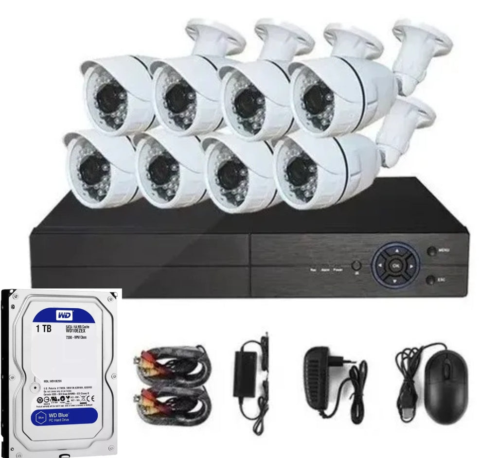 Kit Cctv 8 Cámaras De Seguridad  2mp Fhd Con Disco 1 Tera