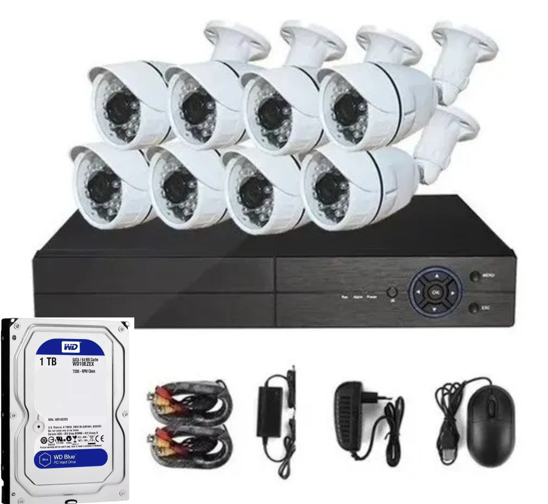 Kit Cctv 8 Cámaras De Seguridad  2mp Fhd Con Disco 1 Tera