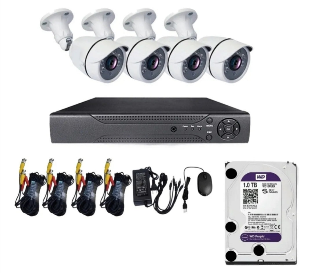Kit 4 Cámaras De Seguridad Cctv 2 Mp Fhd + Disco Duro 1 Tera