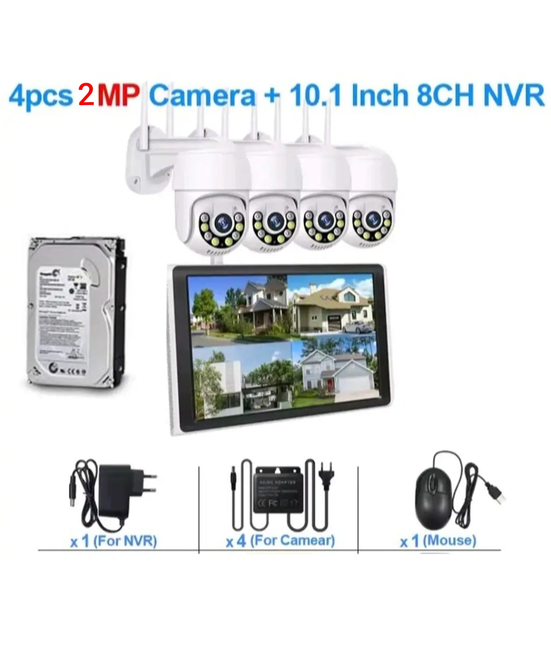 Kit Cctv 4 Cámaras 2MP Audio Bi/pantalla Lcd + Disco 1 Tera