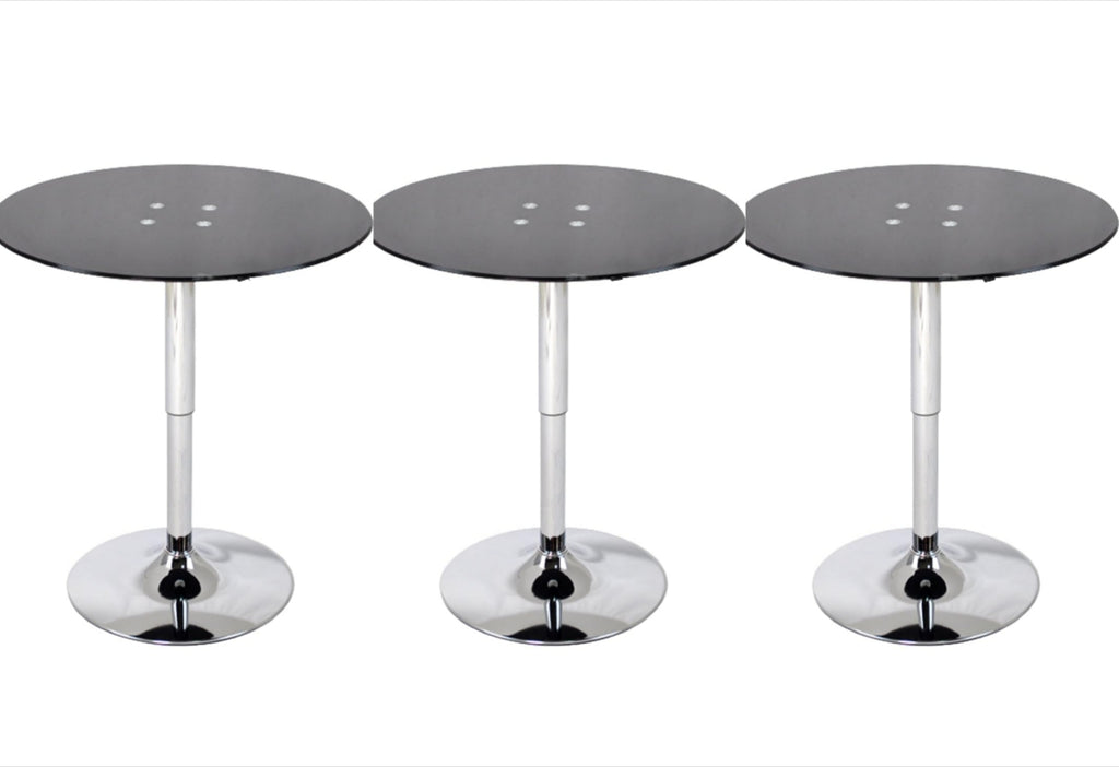 Set 3 Mesas de Bar Vidrio Templado Negro Regulable  60 CM Diámetro