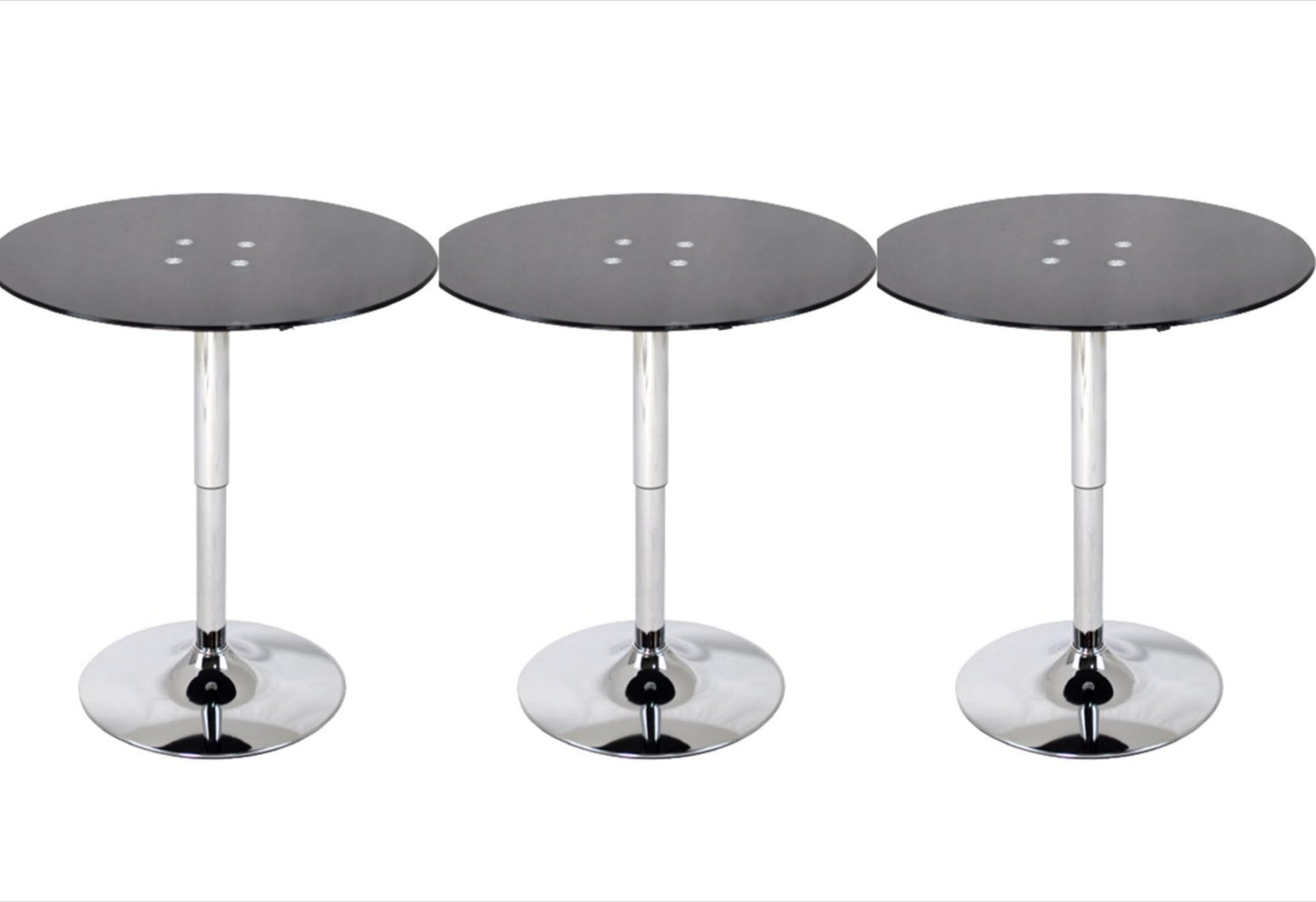 Set 3 Mesas de Bar Vidrio Templado Negro Regulable  60 CM Diámetro