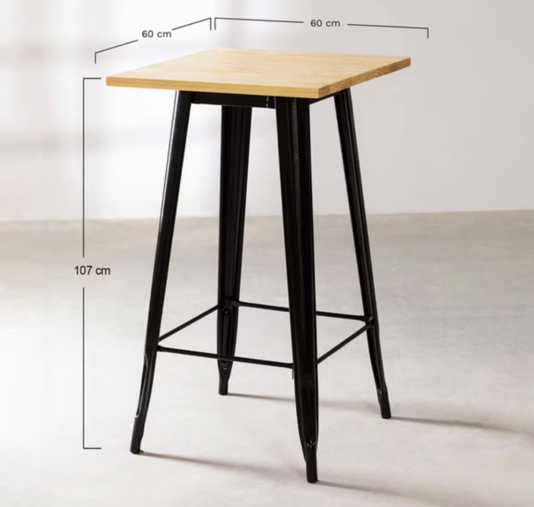 Mesa Tolix Bar 60x60x107 Cm con Cubierta en Madera 30 mm