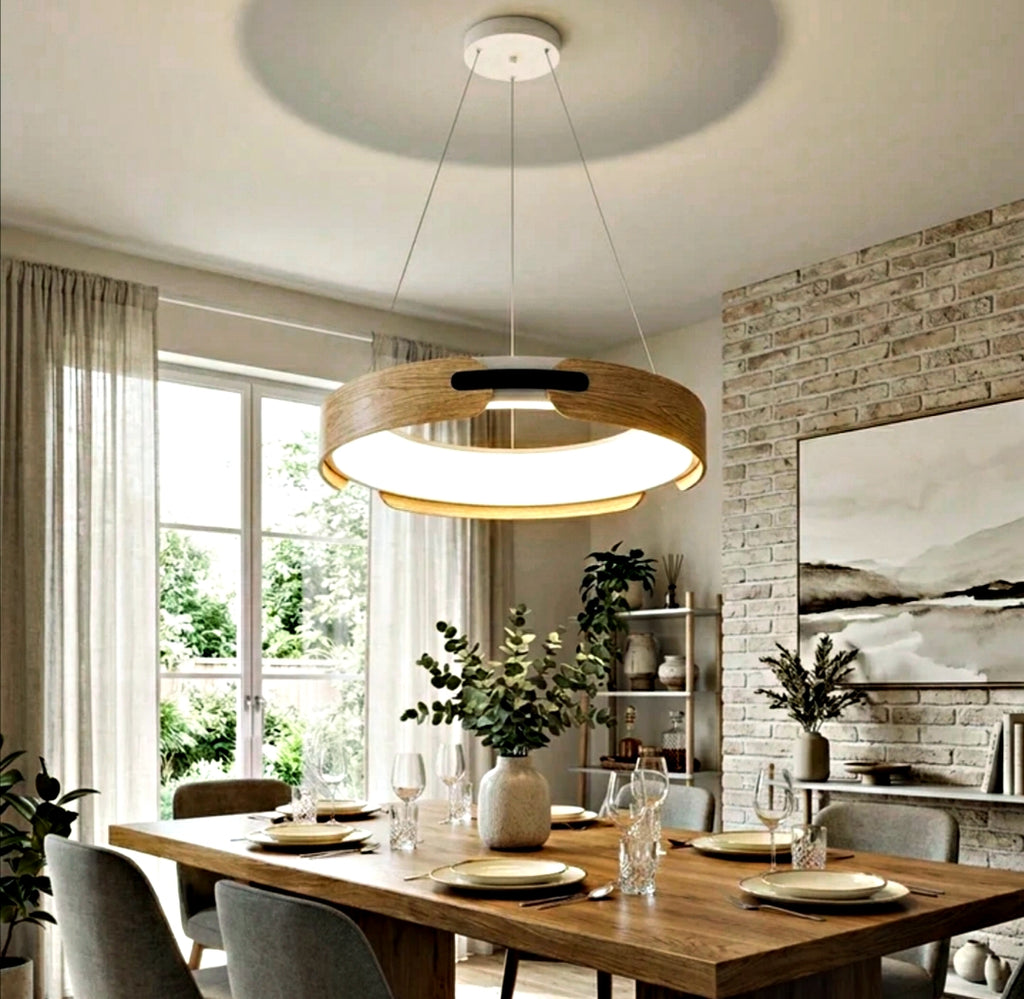 Lampara Colgante Led Tres Tonos de Luz Modelo NONZA Café Caoba
