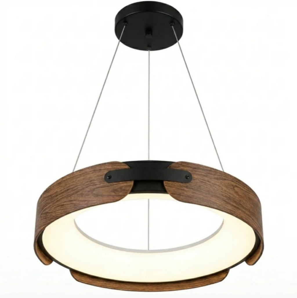 Lampara Colgante Led Tres Tonos de Luz Modelo NONZA Café Caoba