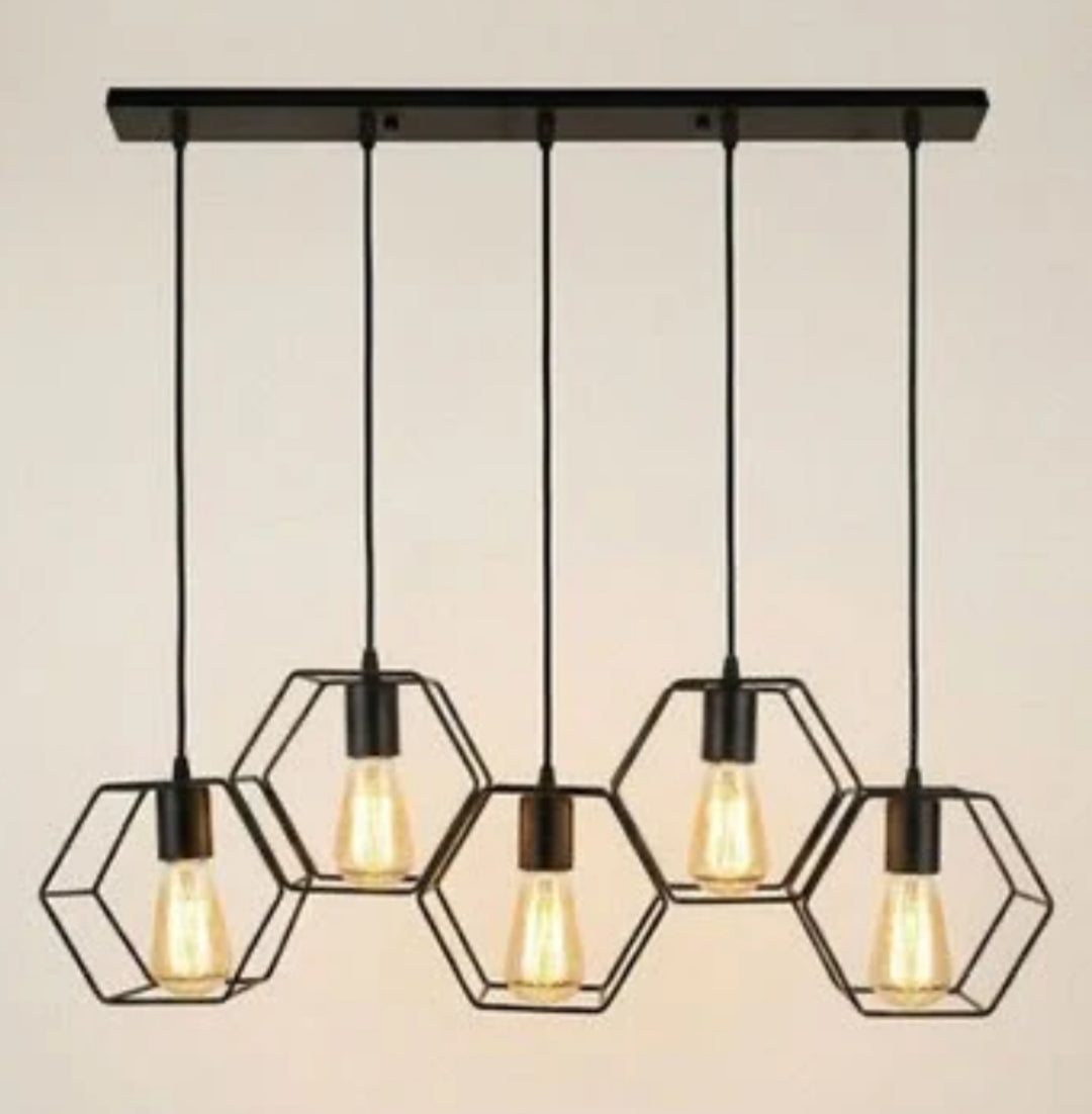LAMPARA COLGANTE BASE LINEAL 5 LUCES FORMA HEXAGONAL BERRY