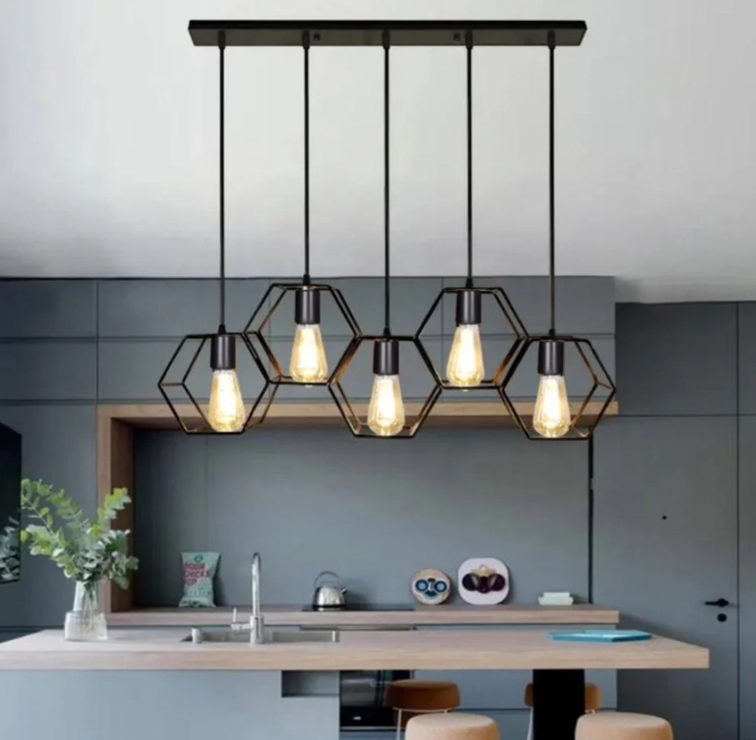 LAMPARA COLGANTE BASE LINEAL 5 LUCES FORMA HEXAGONAL BERRY