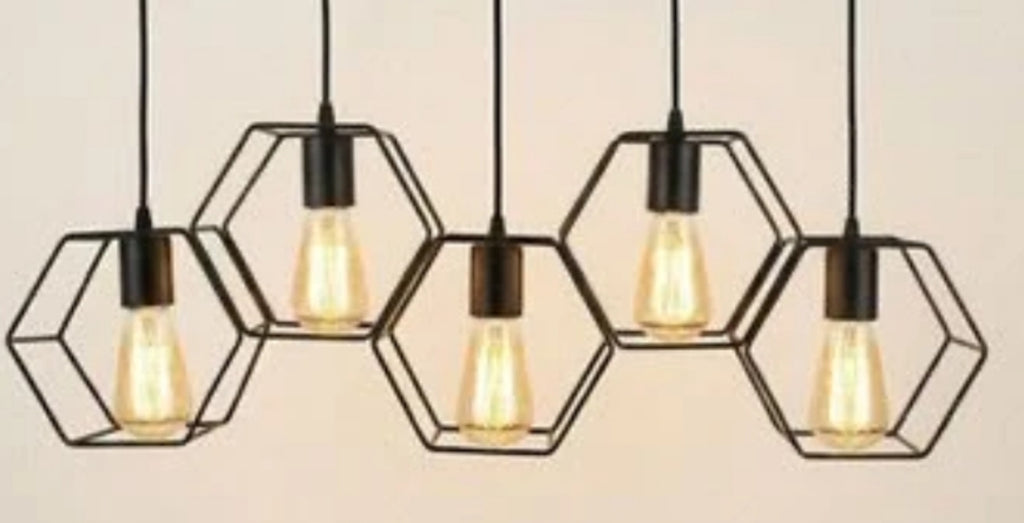 LAMPARA COLGANTE BASE LINEAL 5 LUCES FORMA HEXAGONAL BERRY