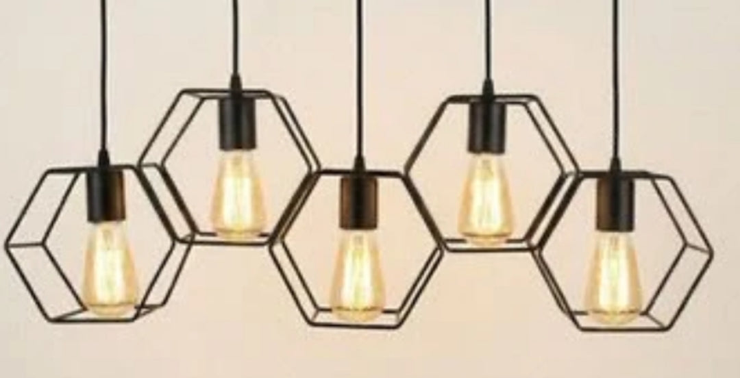 LAMPARA COLGANTE BASE LINEAL 5 LUCES FORMA HEXAGONAL BERRY