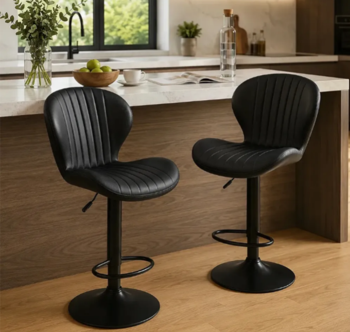 Pack 2 Sillas Bar Taburete PU Portobello Negro/Negro