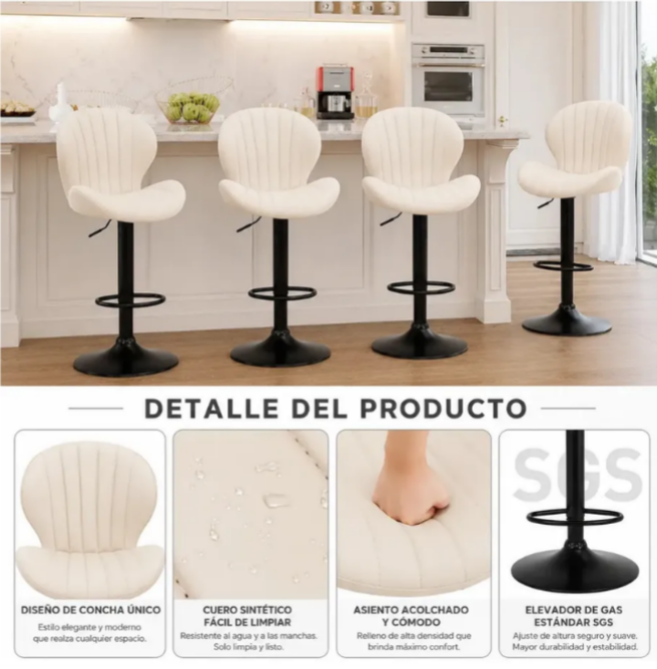 Pack 2 Sillas Bar Taburete PU Portobello Blanco/Negro