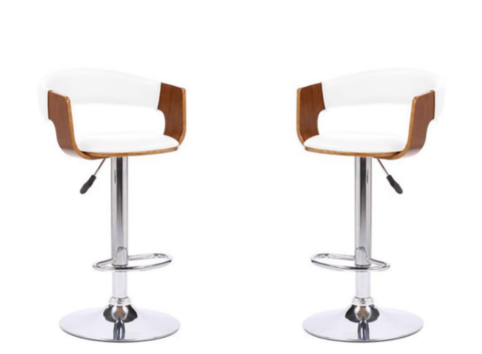 Pack 2 Sillas Bar  De Luxe Madera PU con Respaldo Boscco  Blanco/Plateado