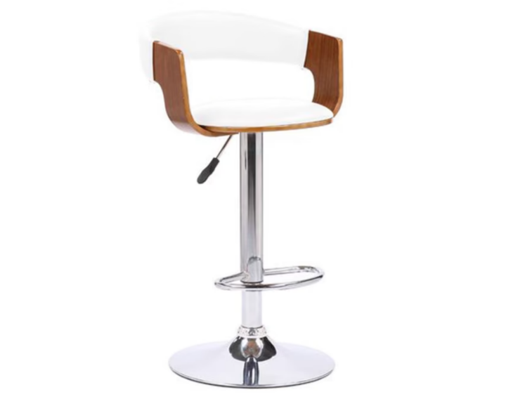 Pack 2 Sillas Bar  De Luxe Madera PU con Respaldo Boscco  Blanco/Plateado