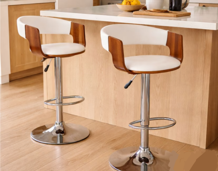 Pack 2 Sillas Bar  De Luxe Madera PU con Respaldo Boscco  Blanco/Plateado