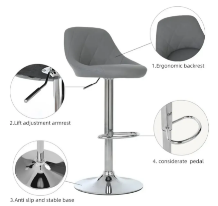 Pack Sillas Bar Taburete Ecocuero Elliot Gris
