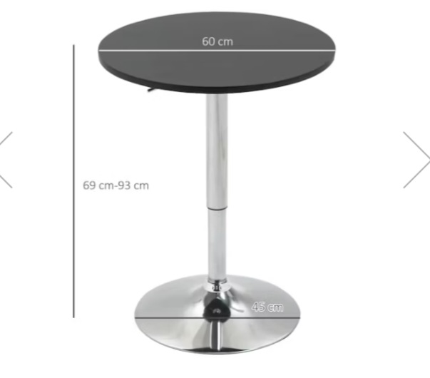 Mesa de Bar De Luxe  Regulable 60 CM Color Negro/Negro