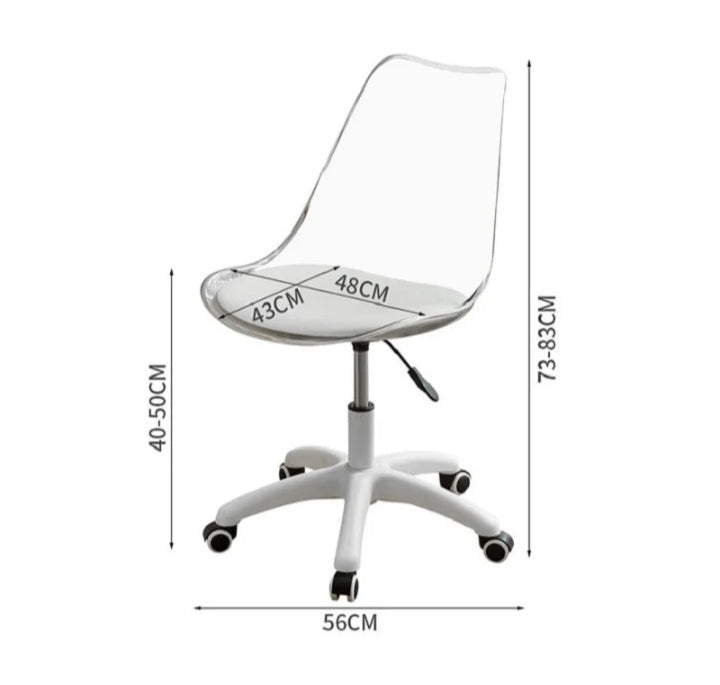 Silla de Oficina Giratoria de Acrílico Transparente Leda Acolchada