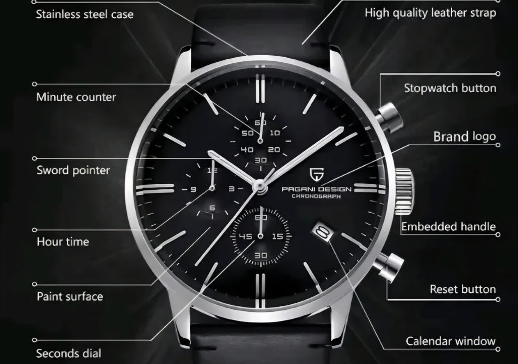 Reloj Hombre Pagani Dark Knight Cuarzo Negro Cristal  Zafiro