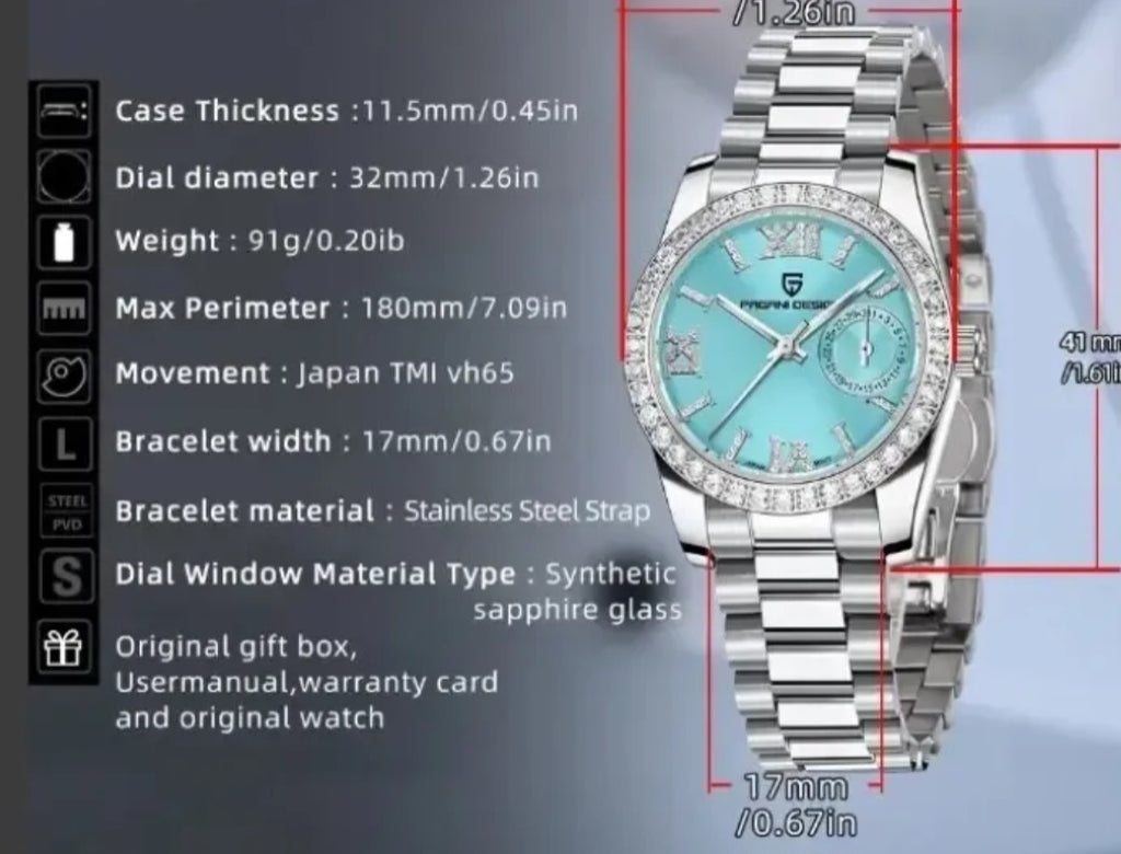 Reloj Pagani Design Dama Cuarzo c/ Incrustaciones  Cristal de Zafiro