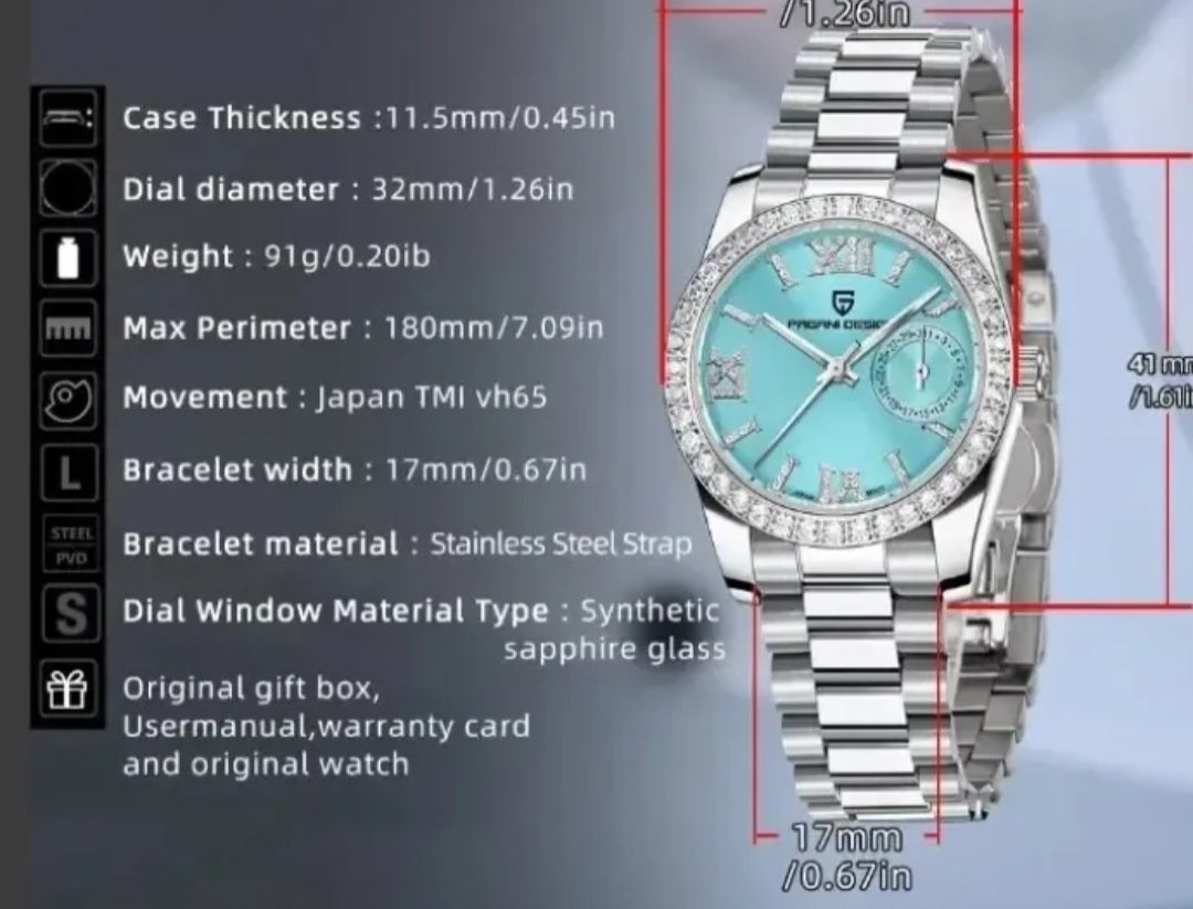 Reloj Pagani Design Dama Cuarzo c/ Incrustaciones  Cristal de Zafiro