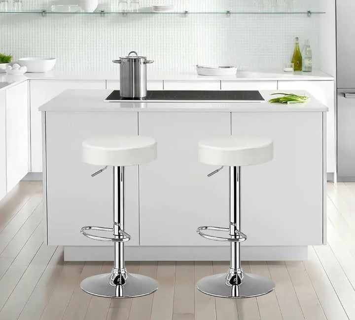 Pack 2 Taburetes Piso Bar Altura Regulable Acolchado Blanco