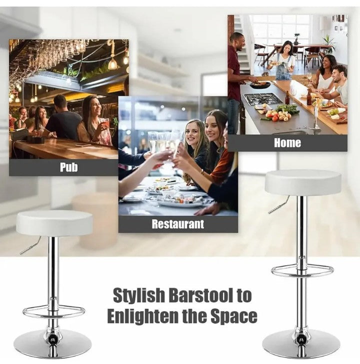 Pack 2 Taburetes Piso Bar Altura Regulable Acolchado Blanco
