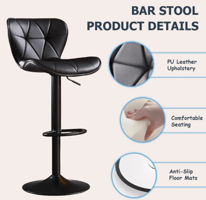 Pack 2 Sillas Bar Taburete PU Stanford Negro/Negro