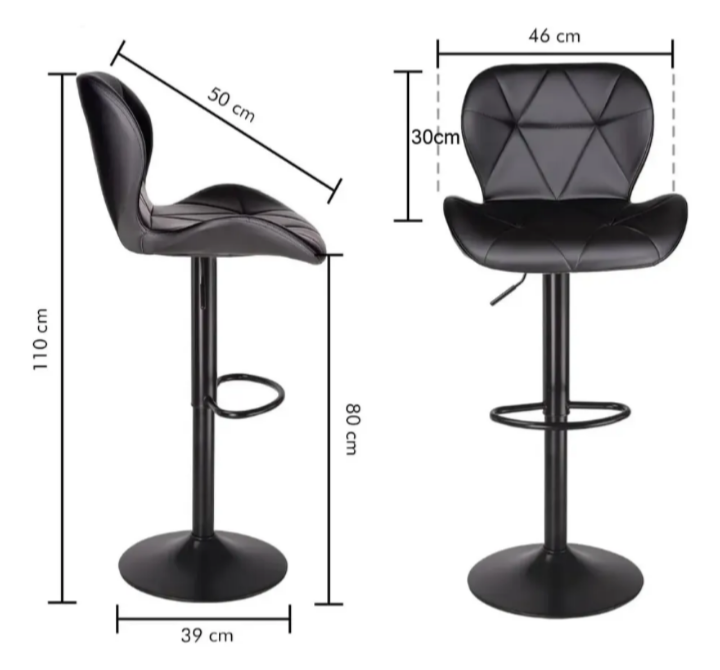 Pack 2 Sillas Bar Taburete PU Stanford Negro/Negro