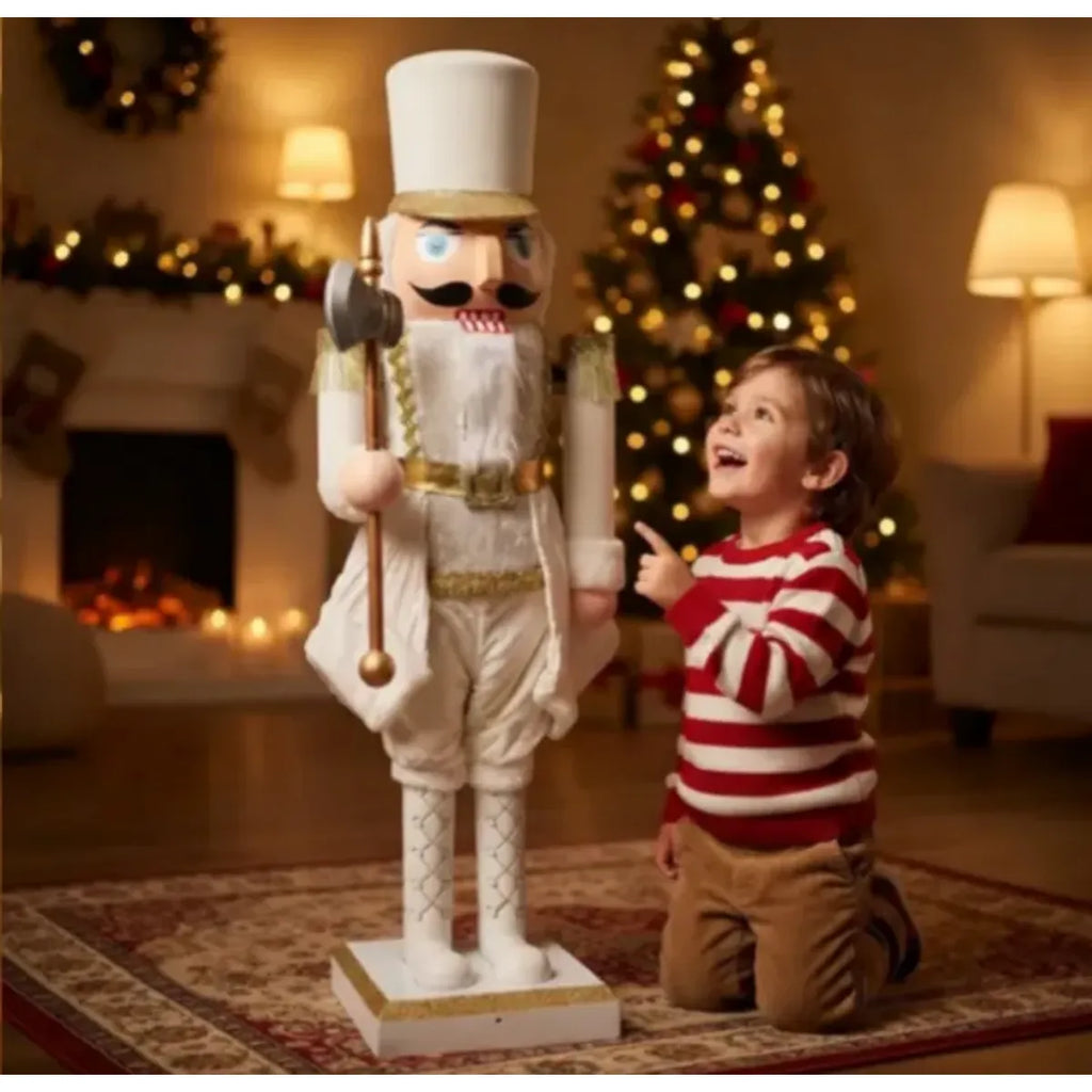 Cascanueces Musical  Gigante Soldado 115 Cm Luces y Movimiento Blanco